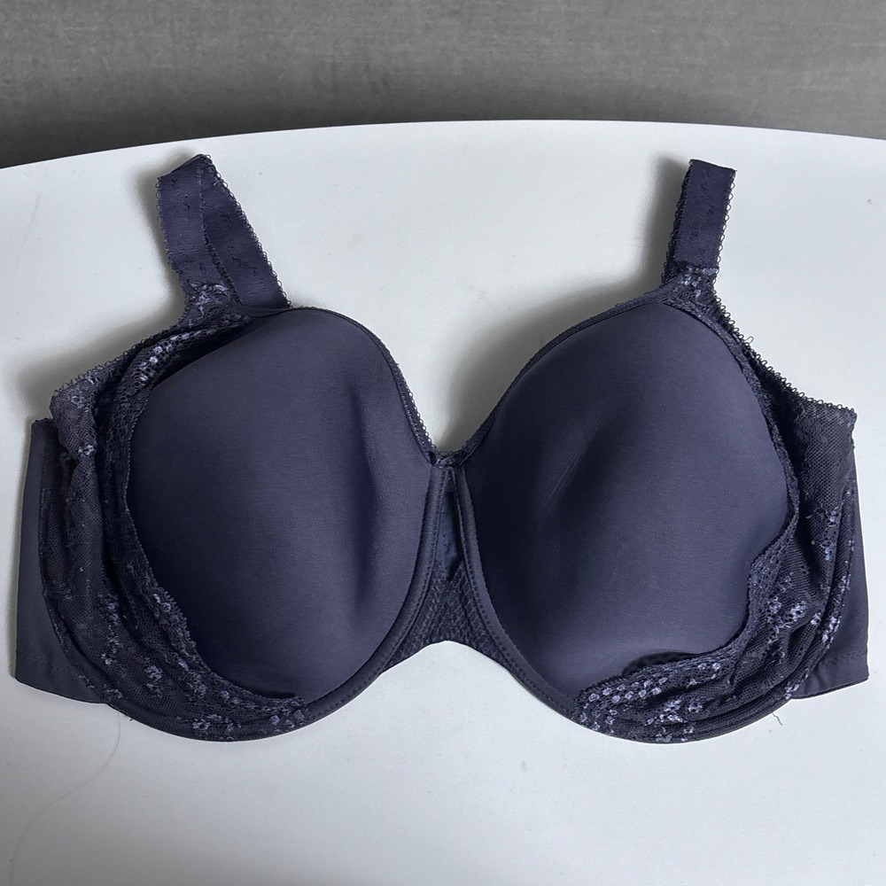 Elomi Bra 42J Purple Underwire Smoothing Lace Trim Full Cup EL4383 Storm